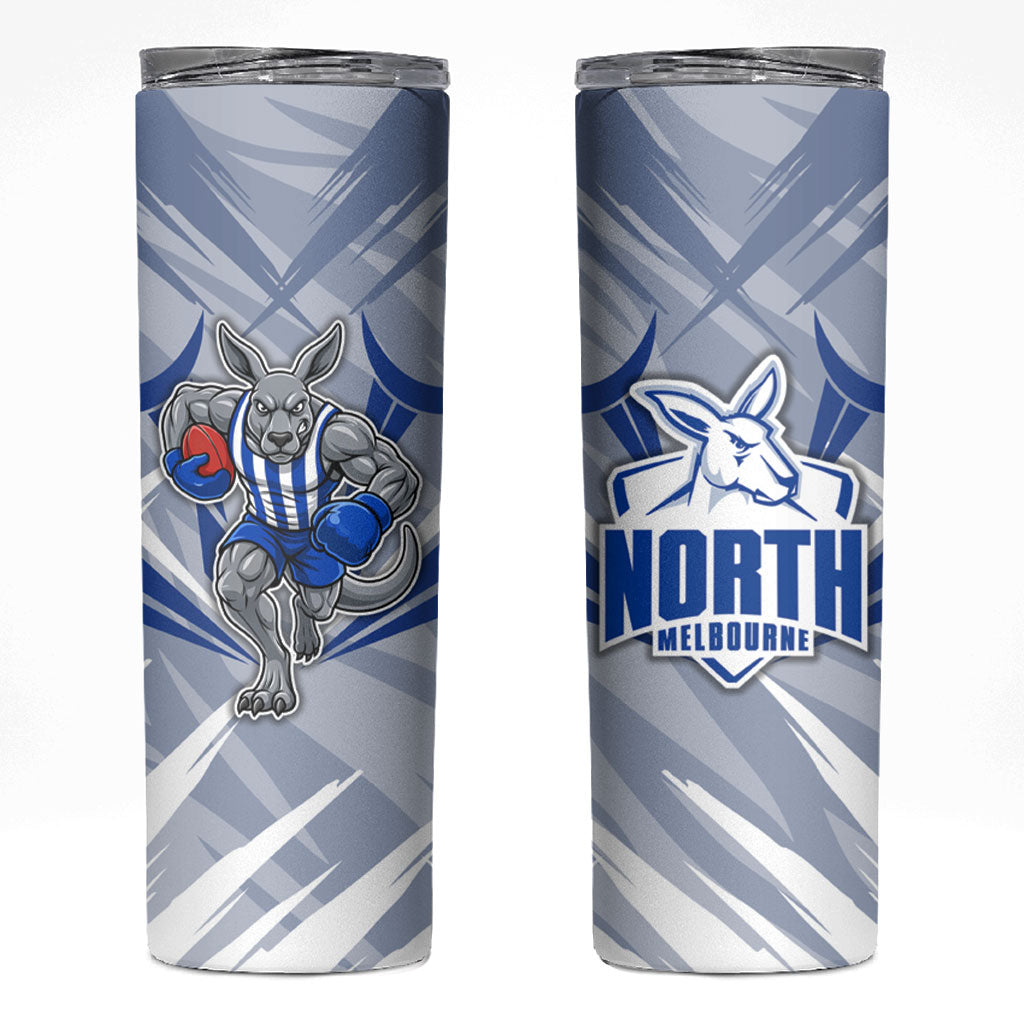 North Melbourne Kangaroos Australian Football Skinny Tumbler Powerful Kangaroo Mascot - Bold Team Colors