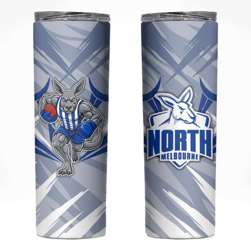 North Melbourne Kangaroos Australian Football Skinny Tumbler Powerful Kangaroo Mascot - Bold Team Colors