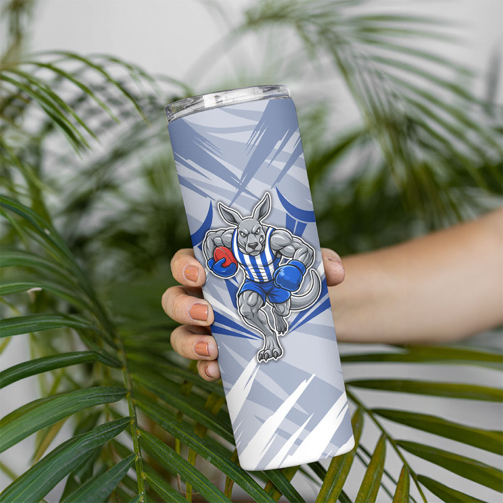 North Melbourne Kangaroos Australian Football Skinny Tumbler Powerful Kangaroo Mascot - Bold Team Colors