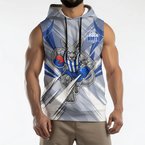 North Melbourne Kangaroos Australian Football Sleeveless Hoodie Powerful Kangaroo Mascot - Bold Team Colors