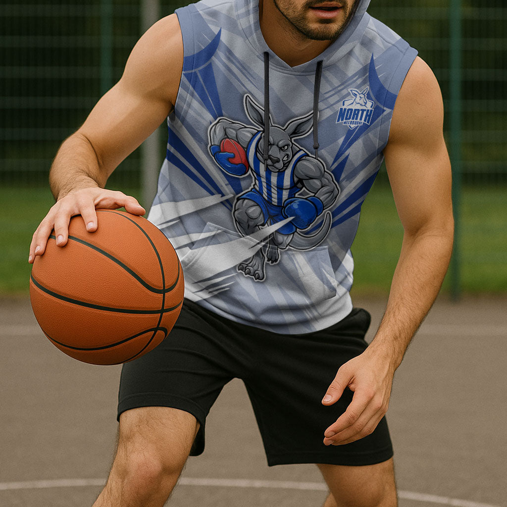North Melbourne Kangaroos Australian Football Sleeveless Hoodie Powerful Kangaroo Mascot - Bold Team Colors