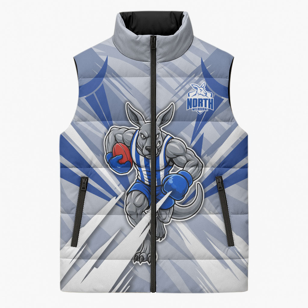 North Melbourne Kangaroos Australian Football Sleeveless Puffer Jacket Powerful Kangaroo Mascot - Bold Team Colors