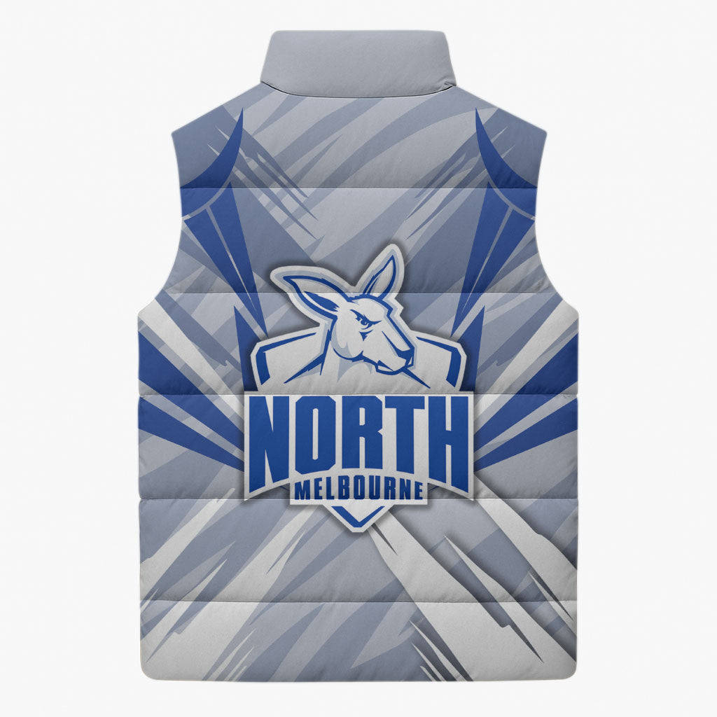 North Melbourne Kangaroos Australian Football Sleeveless Puffer Jacket Powerful Kangaroo Mascot - Bold Team Colors