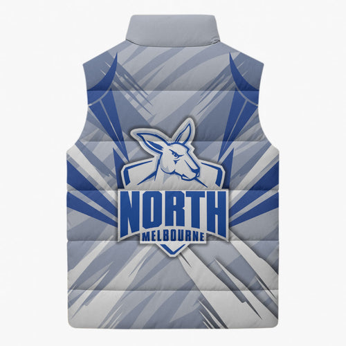 North Melbourne Kangaroos Australian Football Sleeveless Puffer Jacket Powerful Kangaroo Mascot - Bold Team Colors