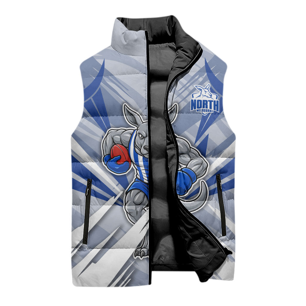 North Melbourne Kangaroos Australian Football Sleeveless Puffer Jacket Powerful Kangaroo Mascot - Bold Team Colors