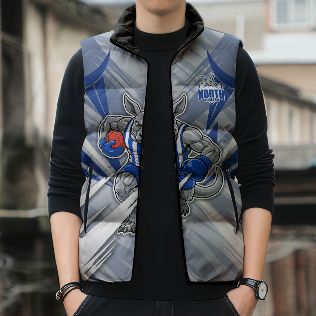 North Melbourne Kangaroos Australian Football Sleeveless Puffer Jacket Powerful Kangaroo Mascot - Bold Team Colors