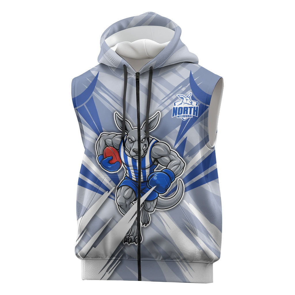 North Melbourne Kangaroos Australian Football Sleeveless Zip Hoodie Powerful Kangaroo Mascot - Bold Team Colors