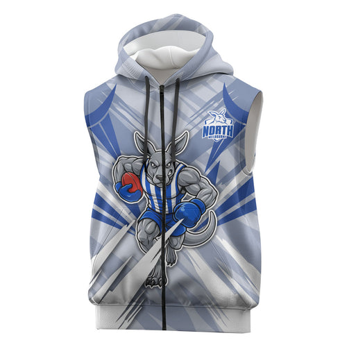 North Melbourne Kangaroos Australian Football Sleeveless Zip Hoodie Powerful Kangaroo Mascot - Bold Team Colors