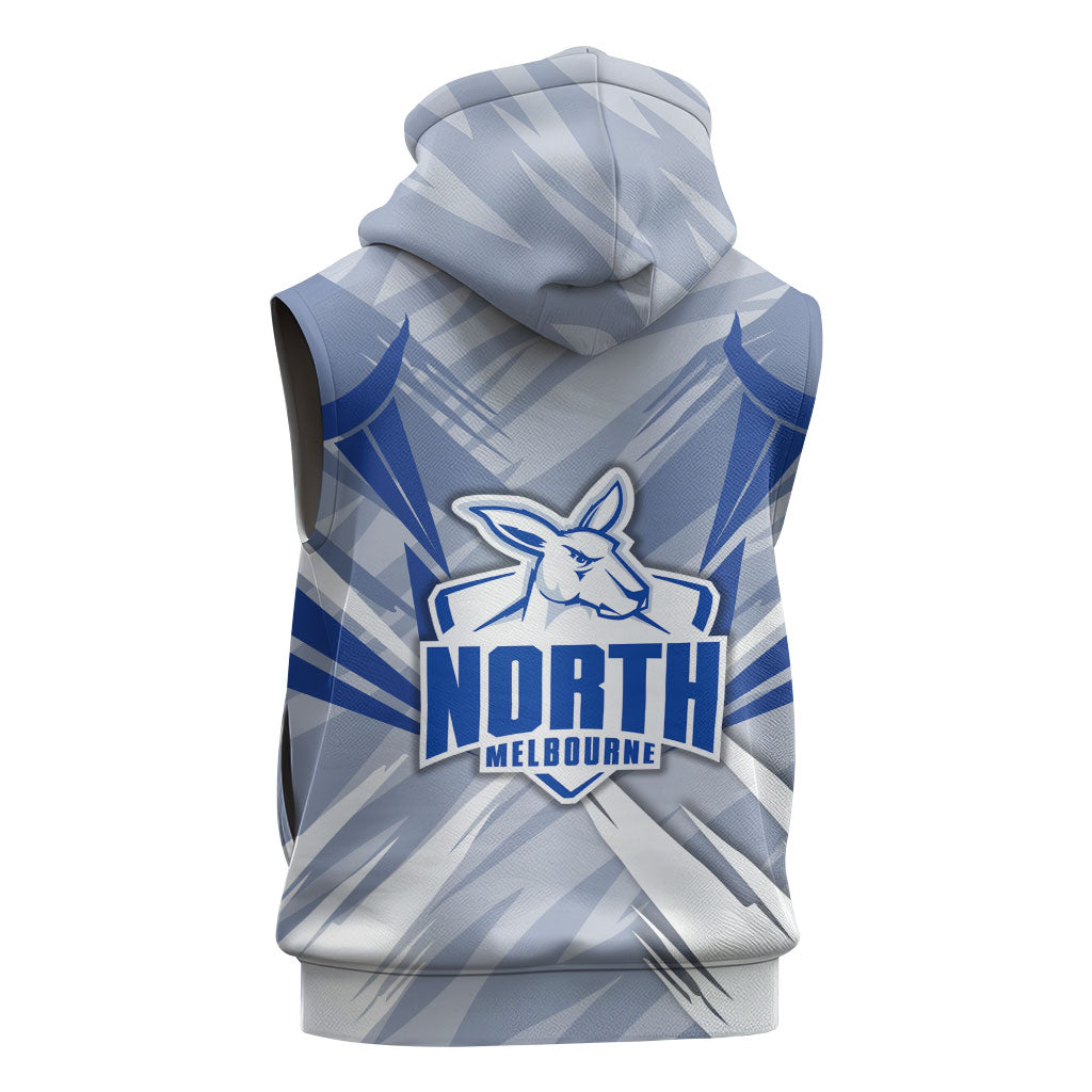 North Melbourne Kangaroos Australian Football Sleeveless Zip Hoodie Powerful Kangaroo Mascot - Bold Team Colors