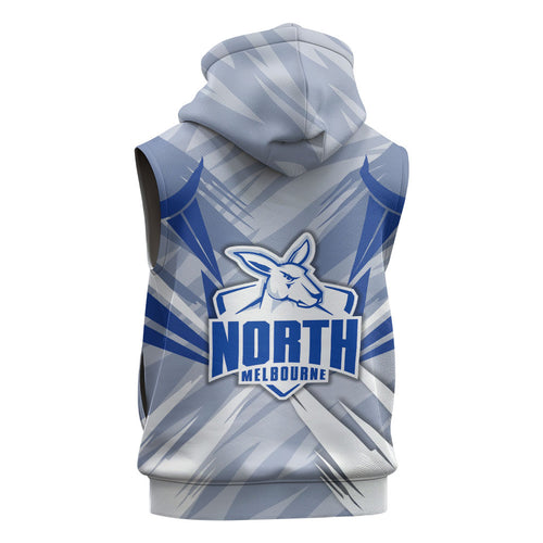 North Melbourne Kangaroos Australian Football Sleeveless Zip Hoodie Powerful Kangaroo Mascot - Bold Team Colors