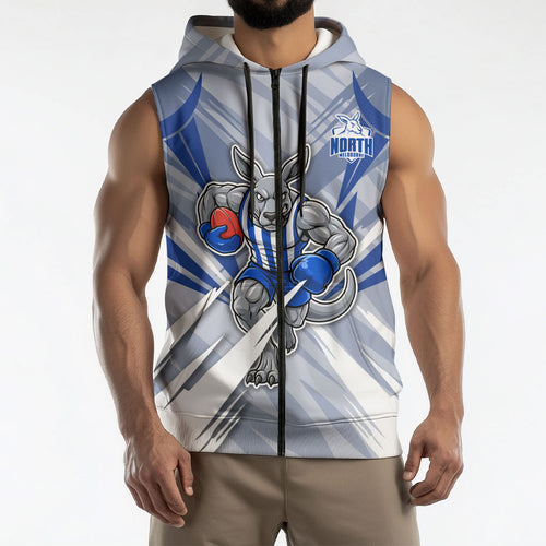 North Melbourne Kangaroos Australian Football Sleeveless Zip Hoodie Powerful Kangaroo Mascot - Bold Team Colors