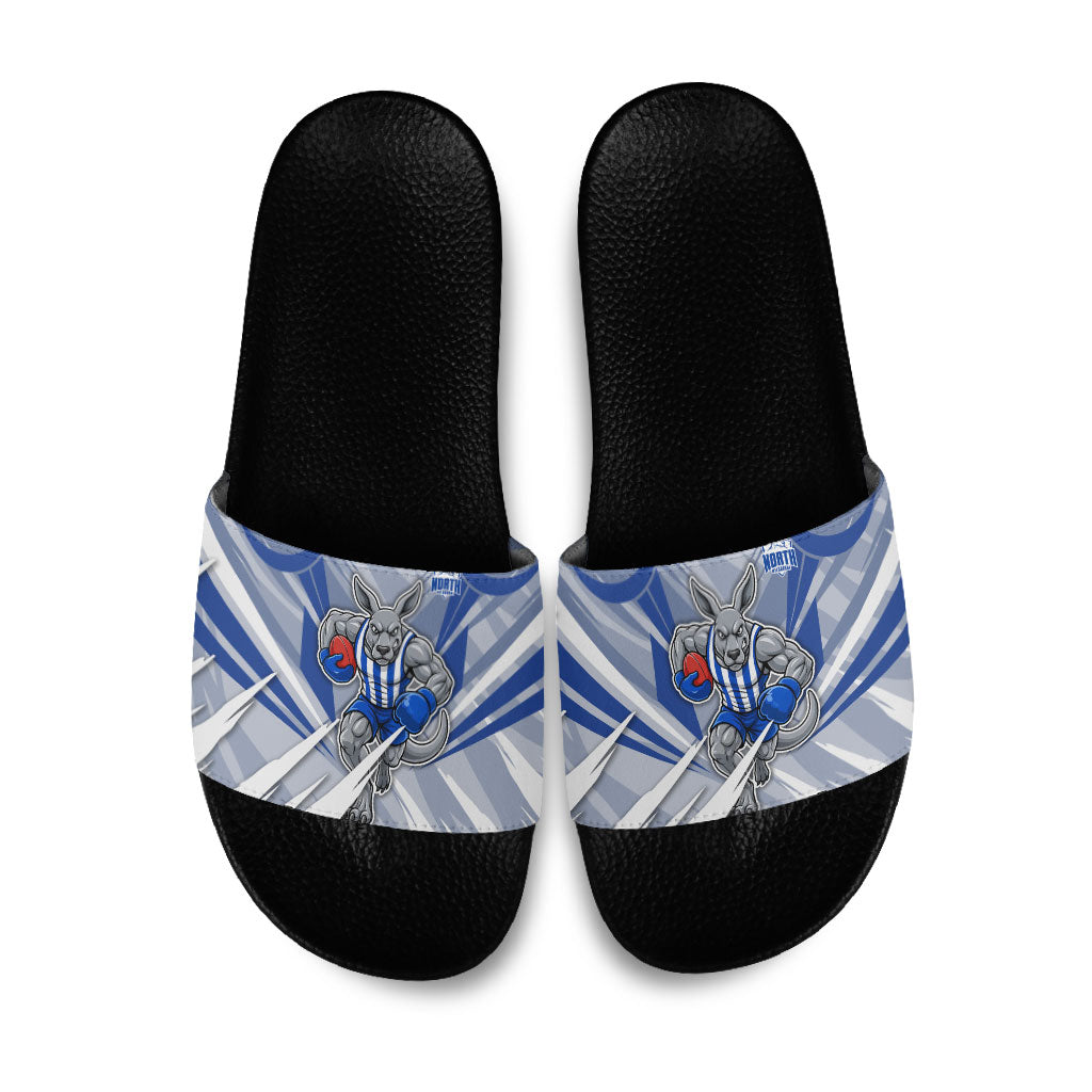 North Melbourne Kangaroos Australian Football Slide Sandals Powerful Kangaroo Mascot - Bold Team Colors