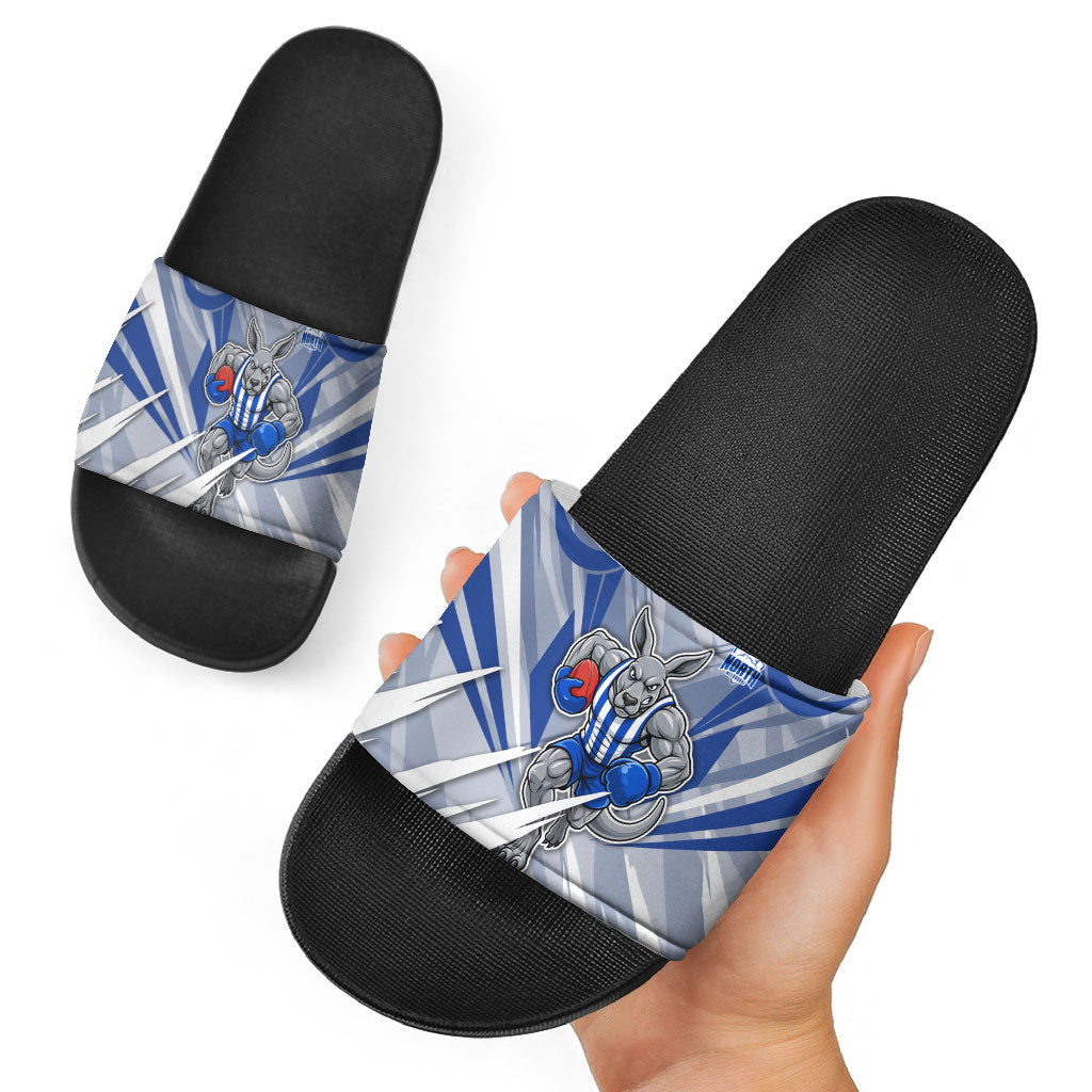 North Melbourne Kangaroos Australian Football Slide Sandals Powerful Kangaroo Mascot - Bold Team Colors