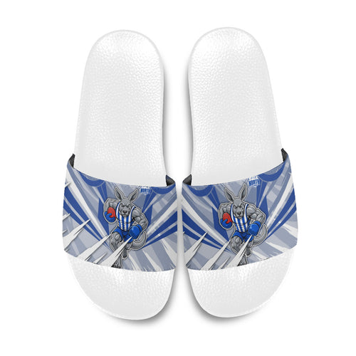 North Melbourne Kangaroos Australian Football Slide Sandals Powerful Kangaroo Mascot - Bold Team Colors