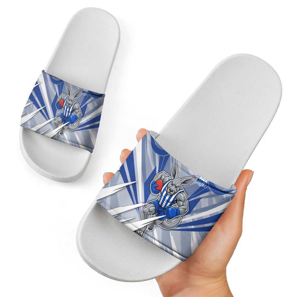 North Melbourne Kangaroos Australian Football Slide Sandals Powerful Kangaroo Mascot - Bold Team Colors