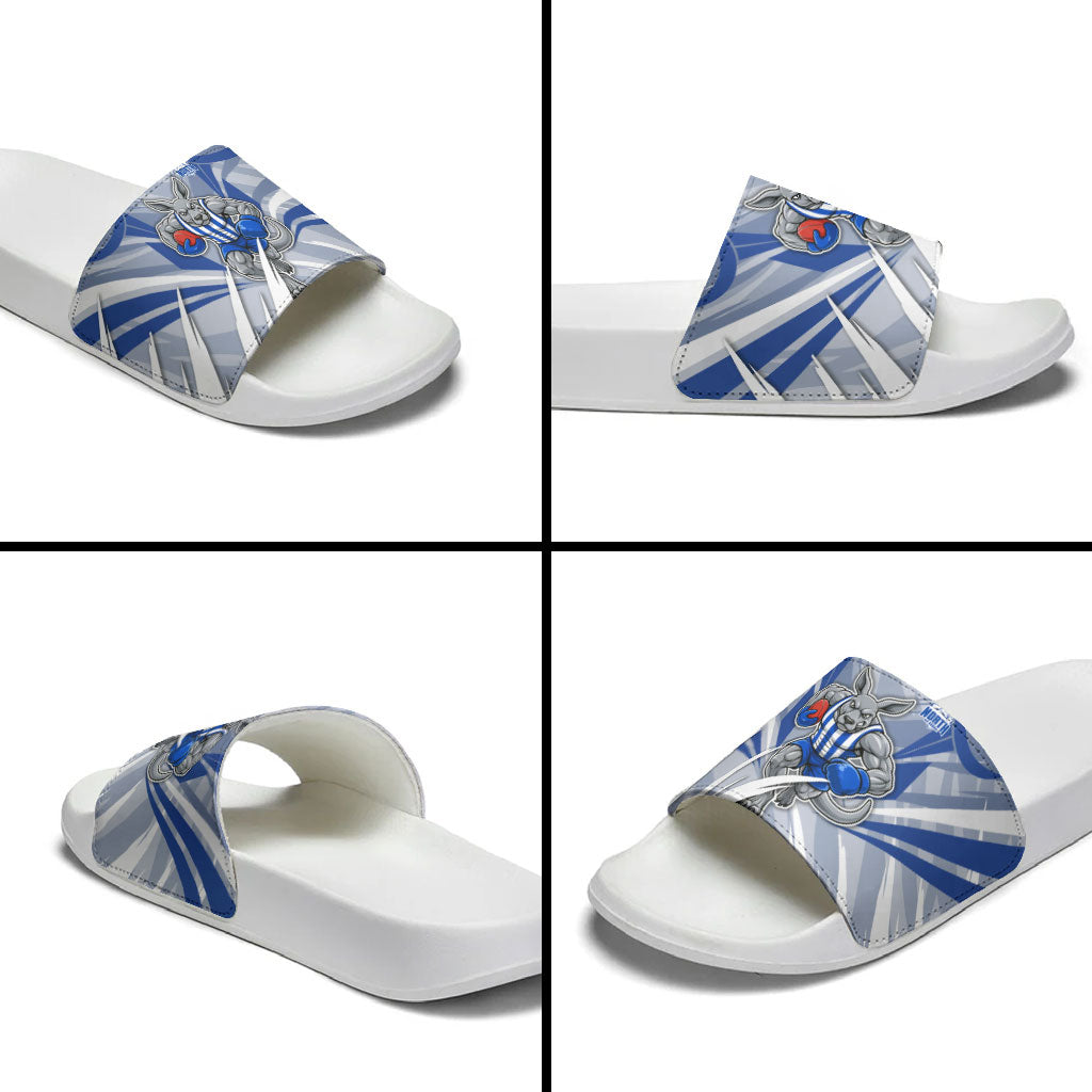 North Melbourne Kangaroos Australian Football Slide Sandals Powerful Kangaroo Mascot - Bold Team Colors