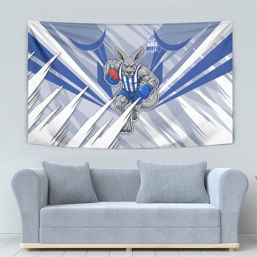 North Melbourne Kangaroos Australian Football Tapestry Powerful Kangaroo Mascot - Bold Team Colors