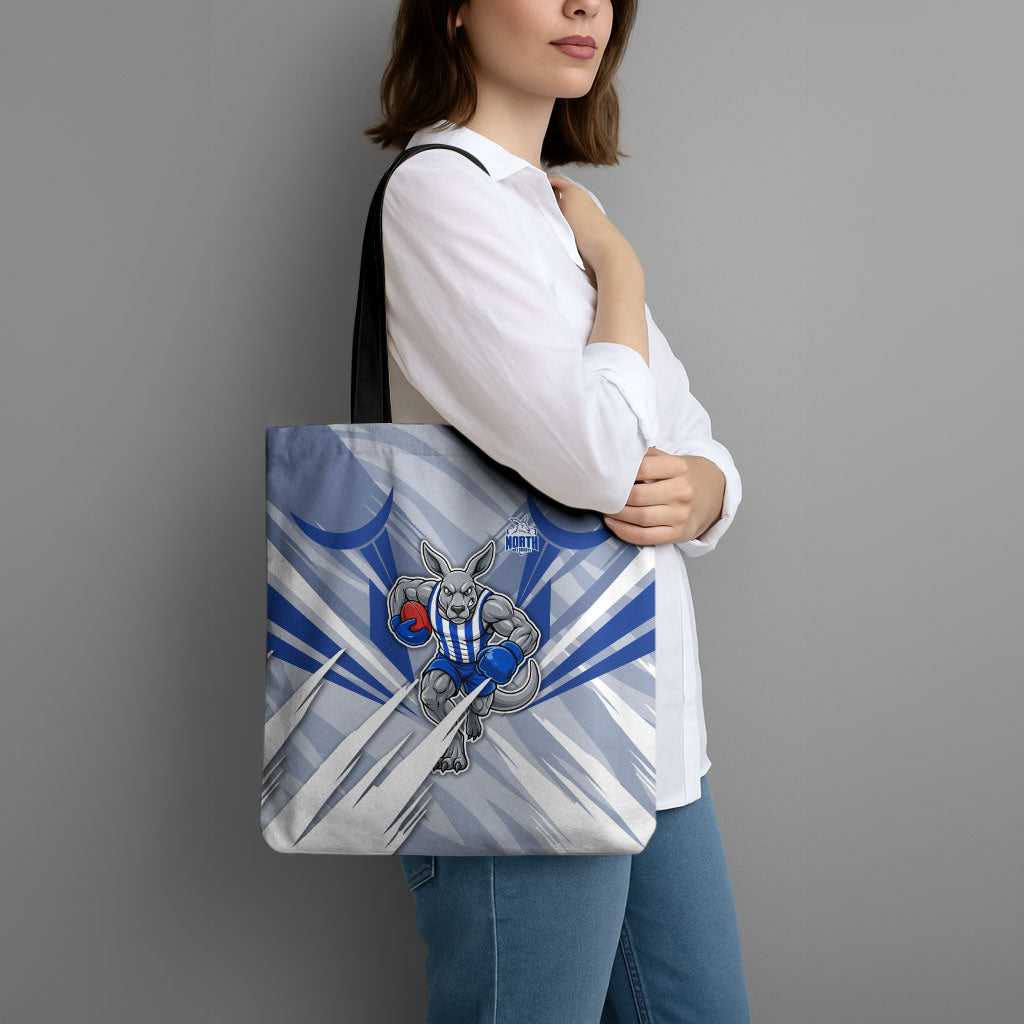 North Melbourne Kangaroos Australian Football Tote Bag Powerful Kangaroo Mascot - Bold Team Colors