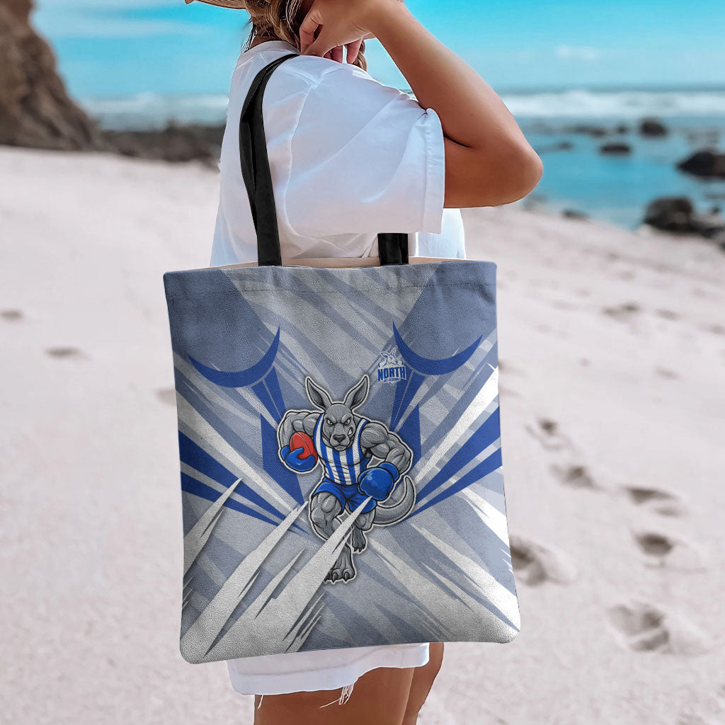 North Melbourne Kangaroos Australian Football Tote Bag Powerful Kangaroo Mascot - Bold Team Colors