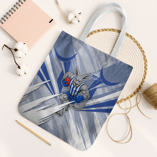 North Melbourne Kangaroos Australian Football Tote Bag Powerful Kangaroo Mascot - Bold Team Colors