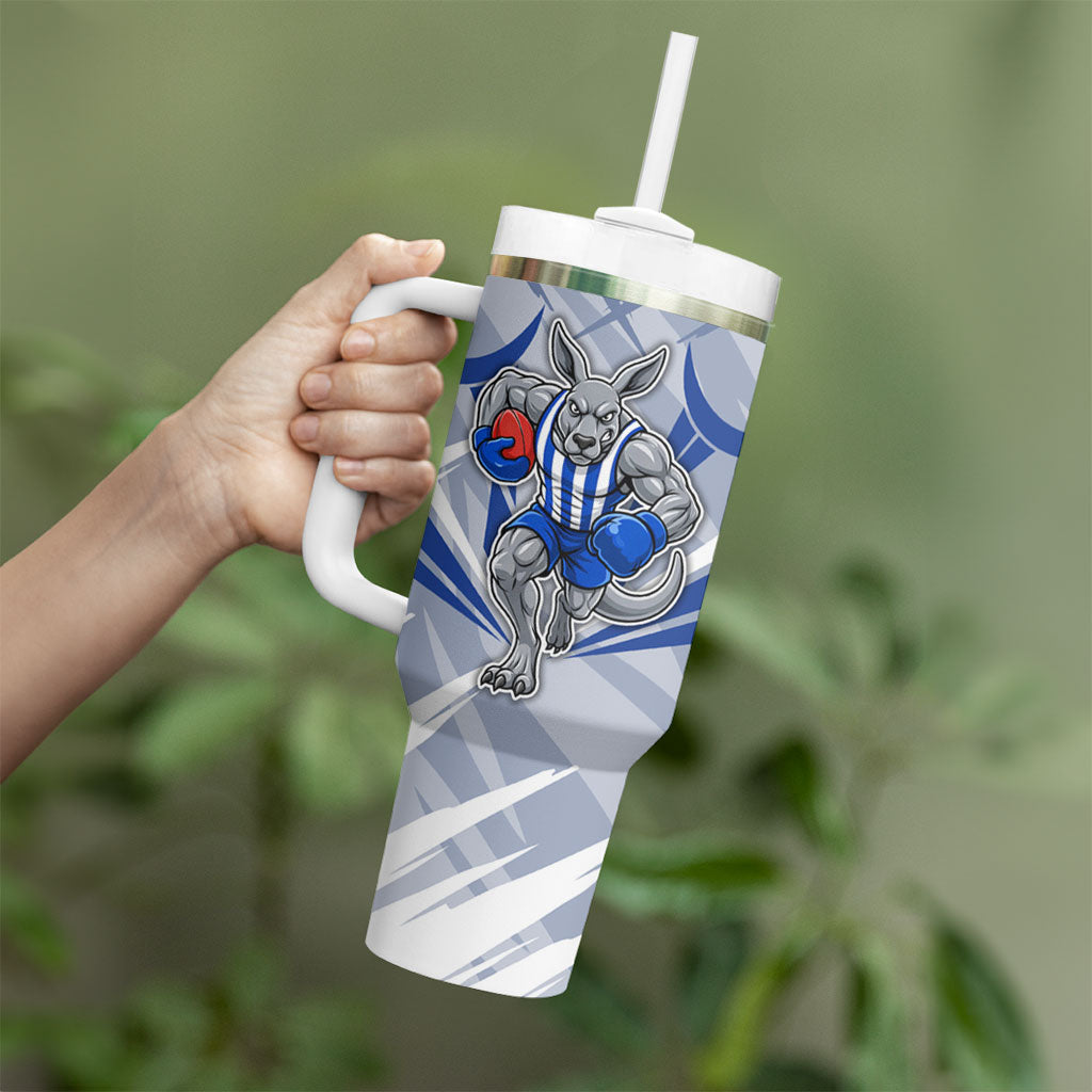 North Melbourne Kangaroos Australian Football Tumbler With Handle Powerful Kangaroo Mascot - Bold Team Colors