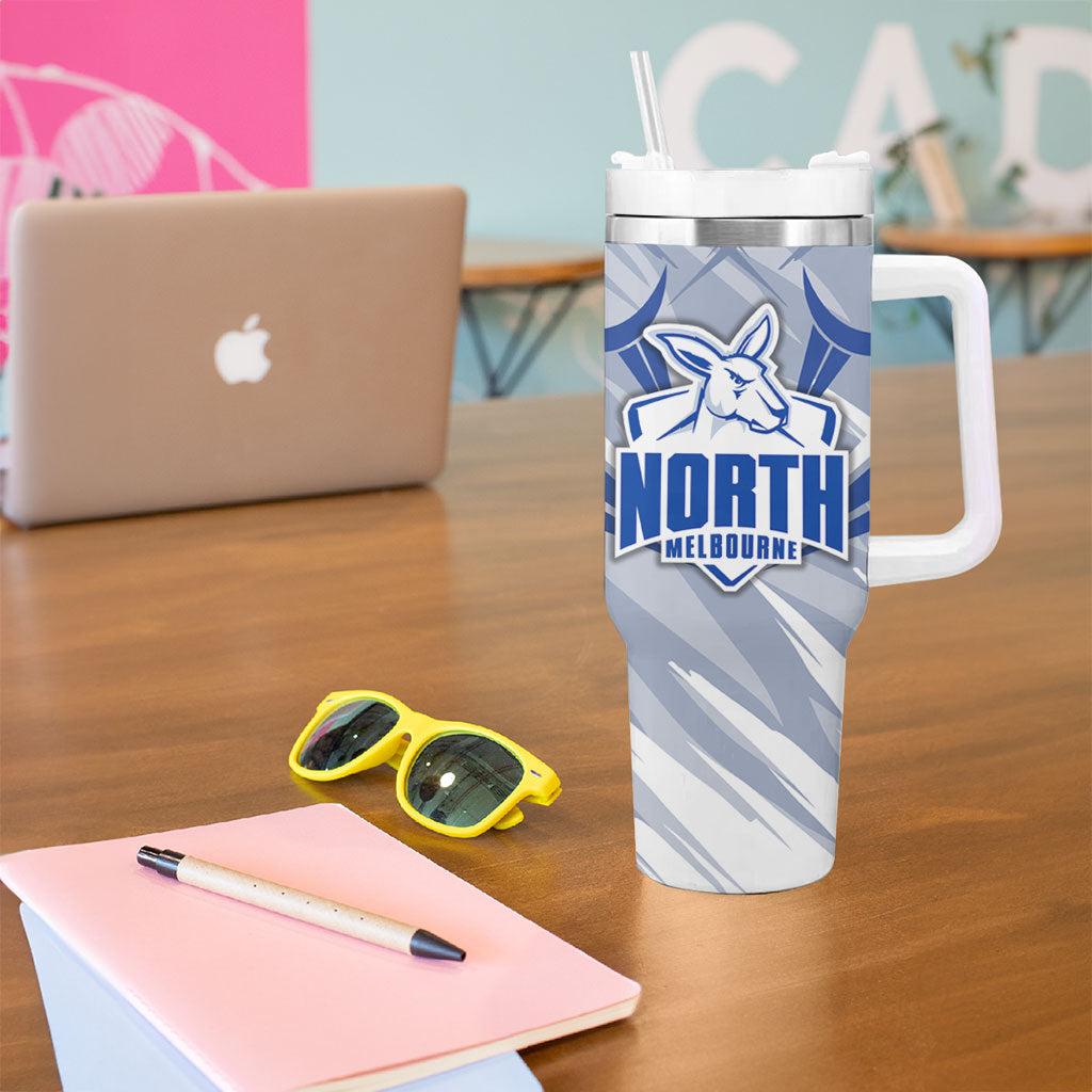 North Melbourne Kangaroos Australian Football Tumbler With Handle Powerful Kangaroo Mascot - Bold Team Colors