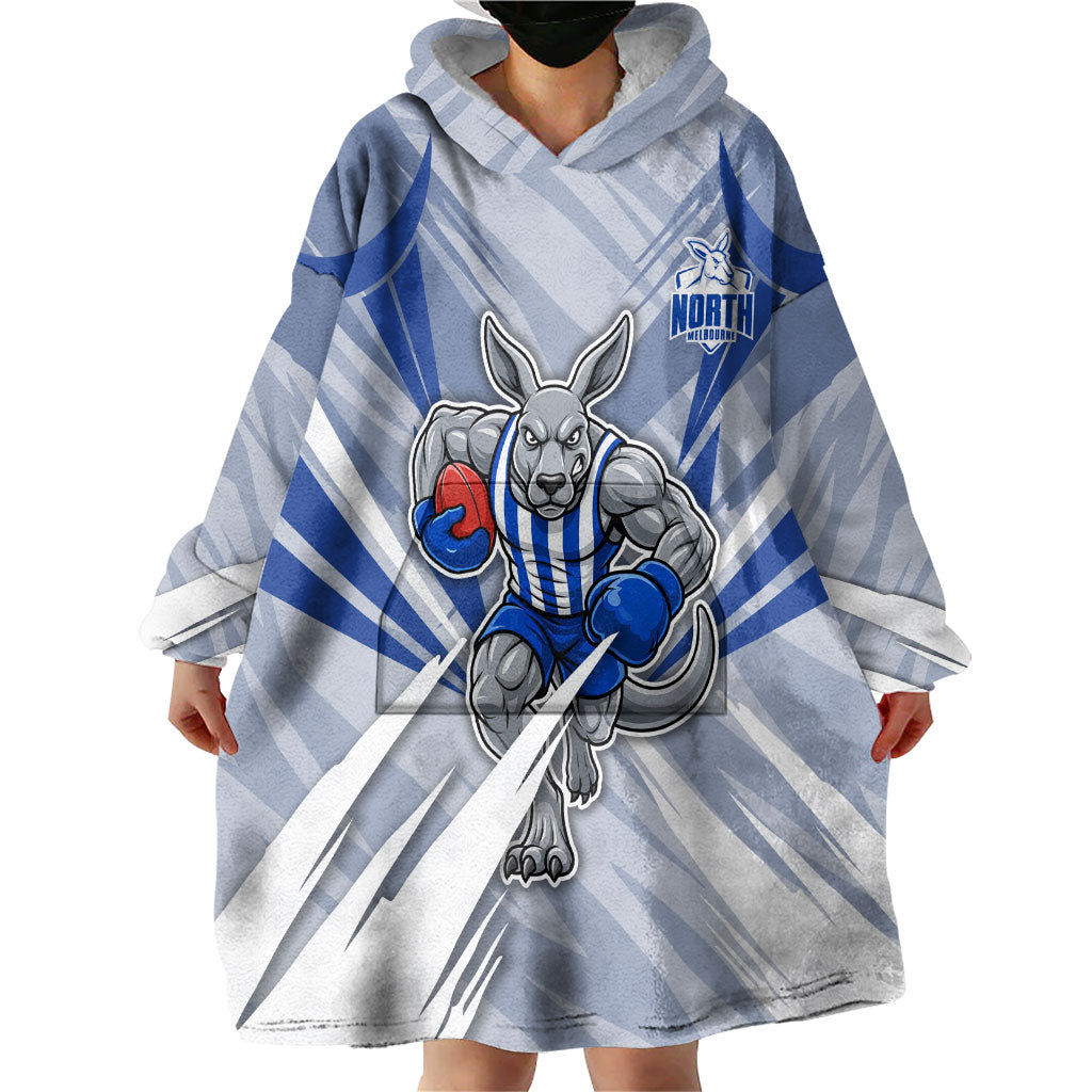 North Melbourne Kangaroos Australian Football Wearable Blanket Hoodie Powerful Kangaroo Mascot - Bold Team Colors