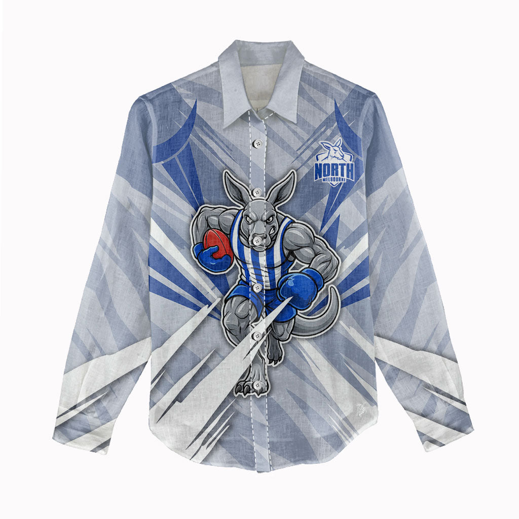 North Melbourne Kangaroos Australian Football Women Casual Shirt Powerful Kangaroo Mascot - Bold Team Colors