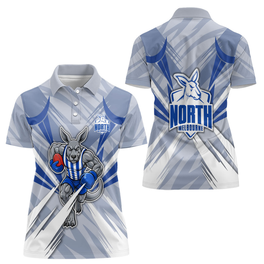 North Melbourne Kangaroos Australian Football Women Polo Shirt Powerful Kangaroo Mascot - Bold Team Colors