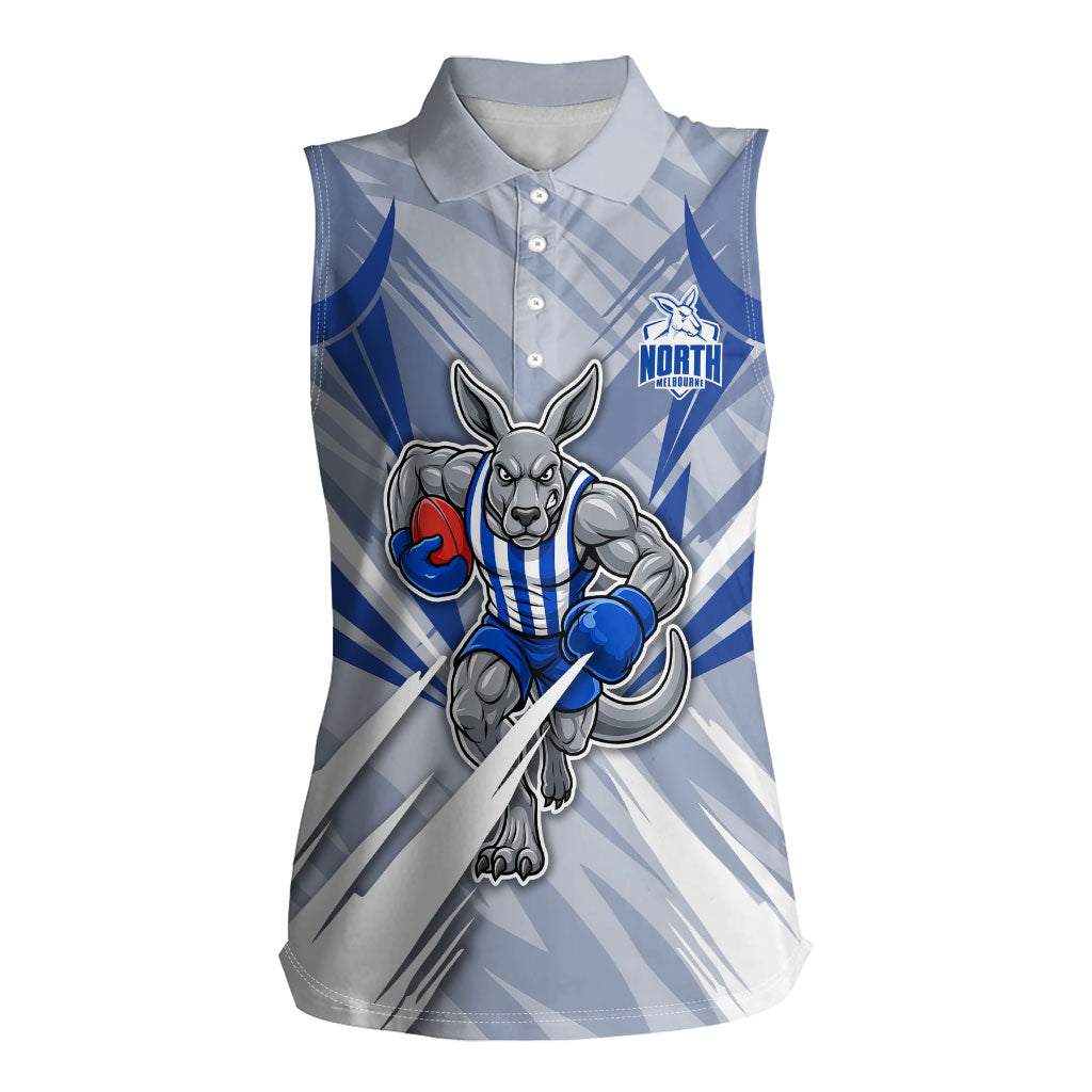 North Melbourne Kangaroos Australian Football Women Sleeveless Polo Shirt Powerful Kangaroo Mascot - Bold Team Colors