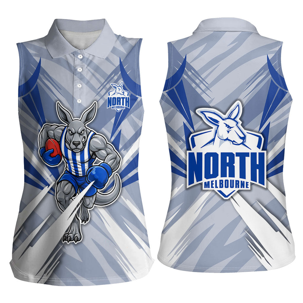 North Melbourne Kangaroos Australian Football Women Sleeveless Polo Shirt Powerful Kangaroo Mascot - Bold Team Colors