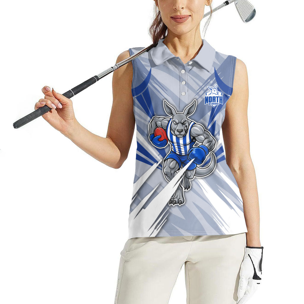 North Melbourne Kangaroos Australian Football Women Sleeveless Polo Shirt Powerful Kangaroo Mascot - Bold Team Colors