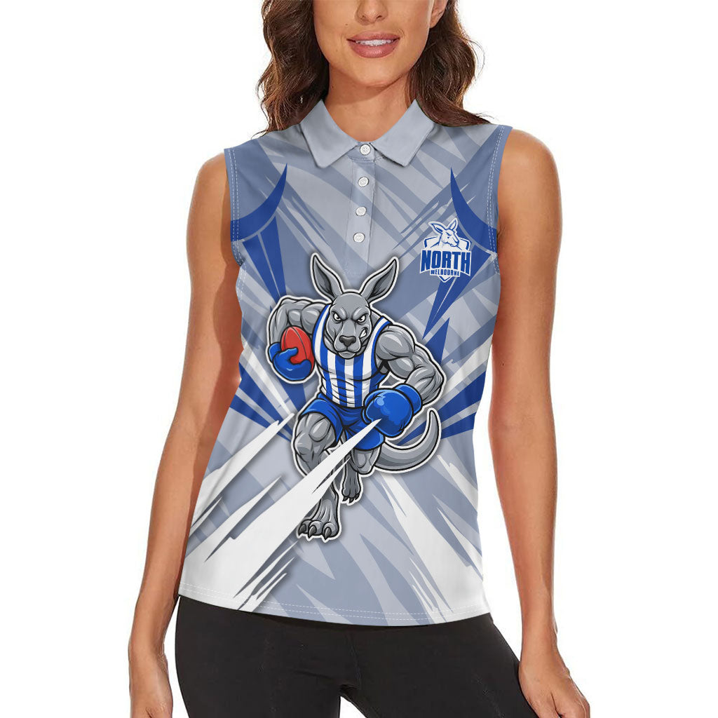 North Melbourne Kangaroos Australian Football Women Sleeveless Polo Shirt Powerful Kangaroo Mascot - Bold Team Colors