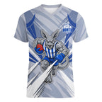 North Melbourne Kangaroos Australian Football Women V-Neck T-Shirt Powerful Kangaroo Mascot - Bold Team Colors