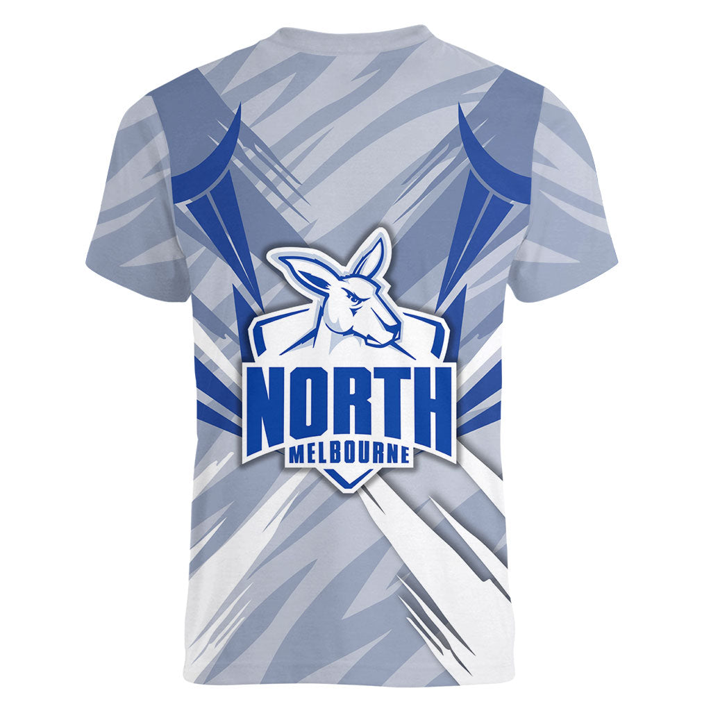 North Melbourne Kangaroos Australian Football Women V-Neck T-Shirt Powerful Kangaroo Mascot - Bold Team Colors