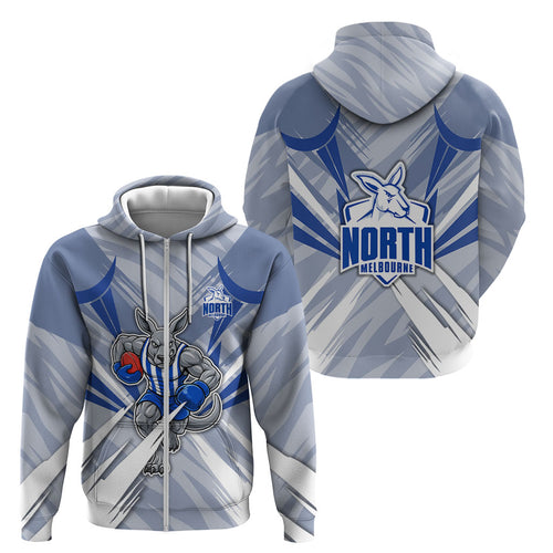 North Melbourne Kangaroos Australian Football Zip Hoodie Powerful Kangaroo Mascot - Bold Team Colors
