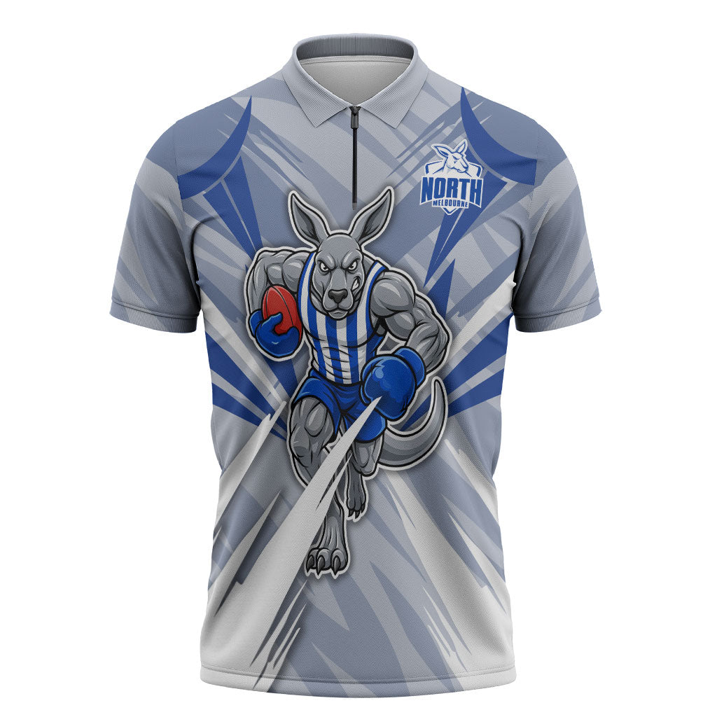 North Melbourne Kangaroos Australian Football Zipper Polo Shirt Powerful Kangaroo Mascot - Bold Team Colors