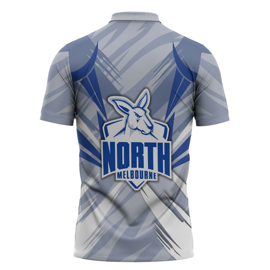 North Melbourne Kangaroos Australian Football Zipper Polo Shirt Powerful Kangaroo Mascot - Bold Team Colors