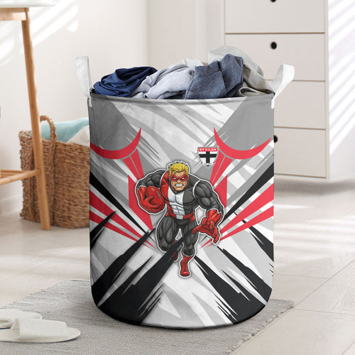St Kilda Saints Australian Football Laundry Basket Superhero Mascot Graphic - Bold Team Colors