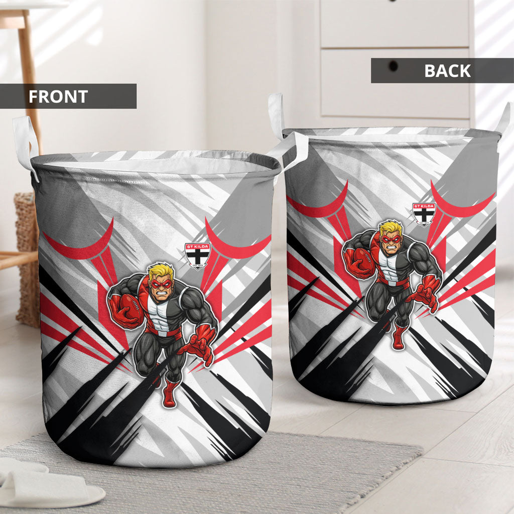 St Kilda Saints Australian Football Laundry Basket Superhero Mascot Graphic - Bold Team Colors