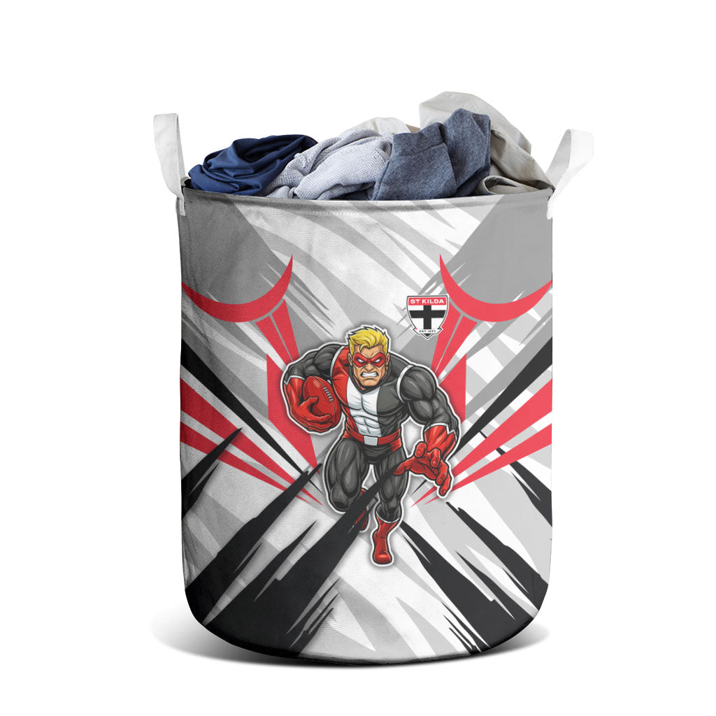St Kilda Saints Australian Football Laundry Basket Superhero Mascot Graphic - Bold Team Colors