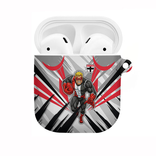 St Kilda Saints Australian Football AirPods Case Superhero Mascot Graphic - Bold Team Colors