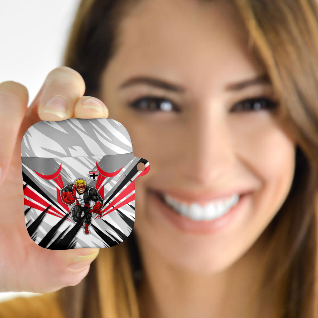 St Kilda Saints Australian Football AirPods Case Superhero Mascot Graphic - Bold Team Colors