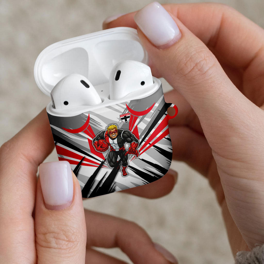 St Kilda Saints Australian Football AirPods Case Superhero Mascot Graphic - Bold Team Colors