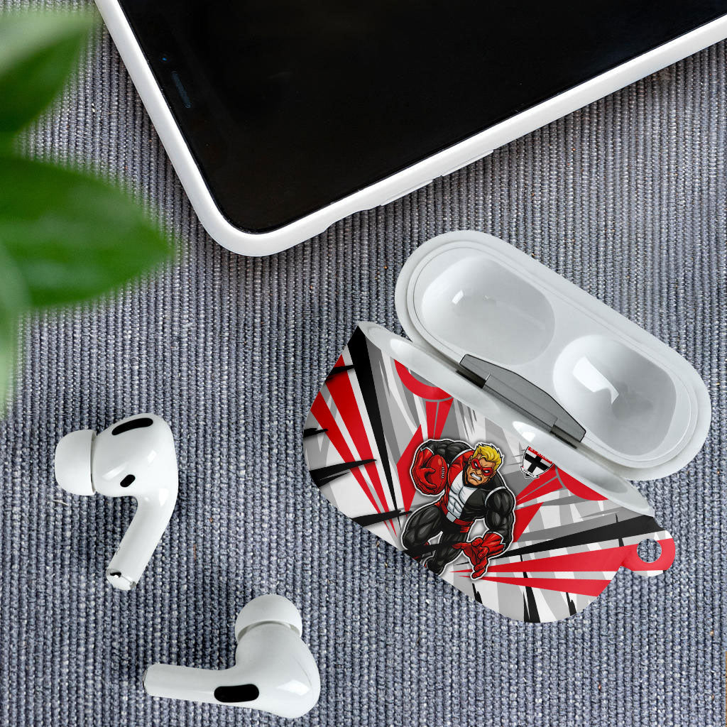 St Kilda Saints Australian Football AirPods Case Superhero Mascot Graphic - Bold Team Colors
