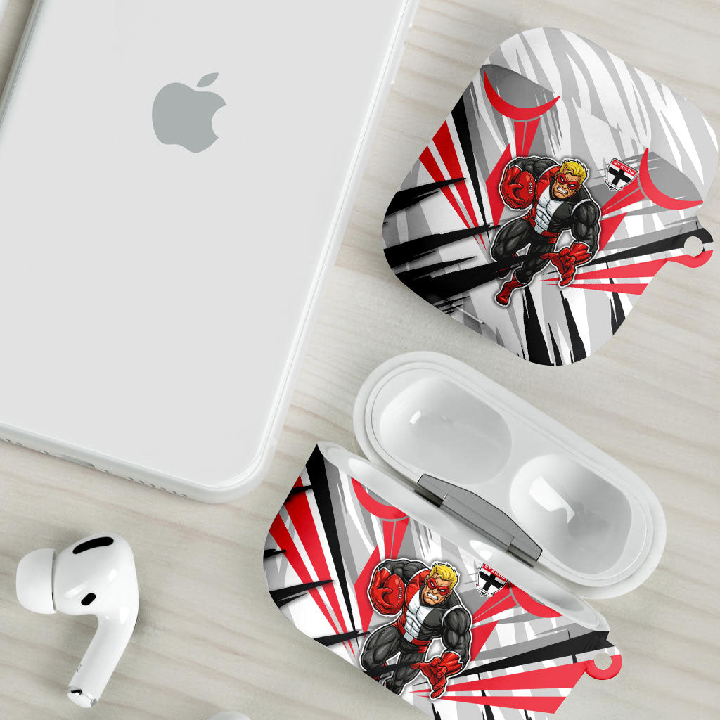St Kilda Saints Australian Football AirPods Case Superhero Mascot Graphic - Bold Team Colors