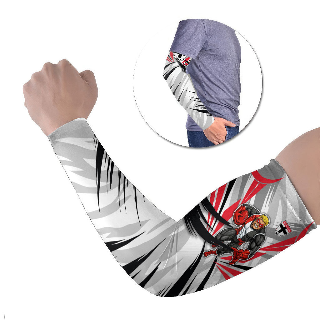 St Kilda Saints Australian Football Arm Sleeves Superhero Mascot Graphic - Bold Team Colors