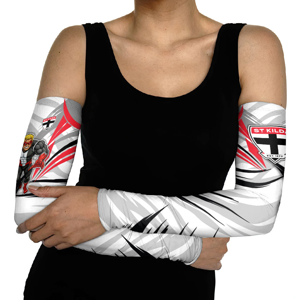 St Kilda Saints Australian Football Arm Sleeves Superhero Mascot Graphic - Bold Team Colors