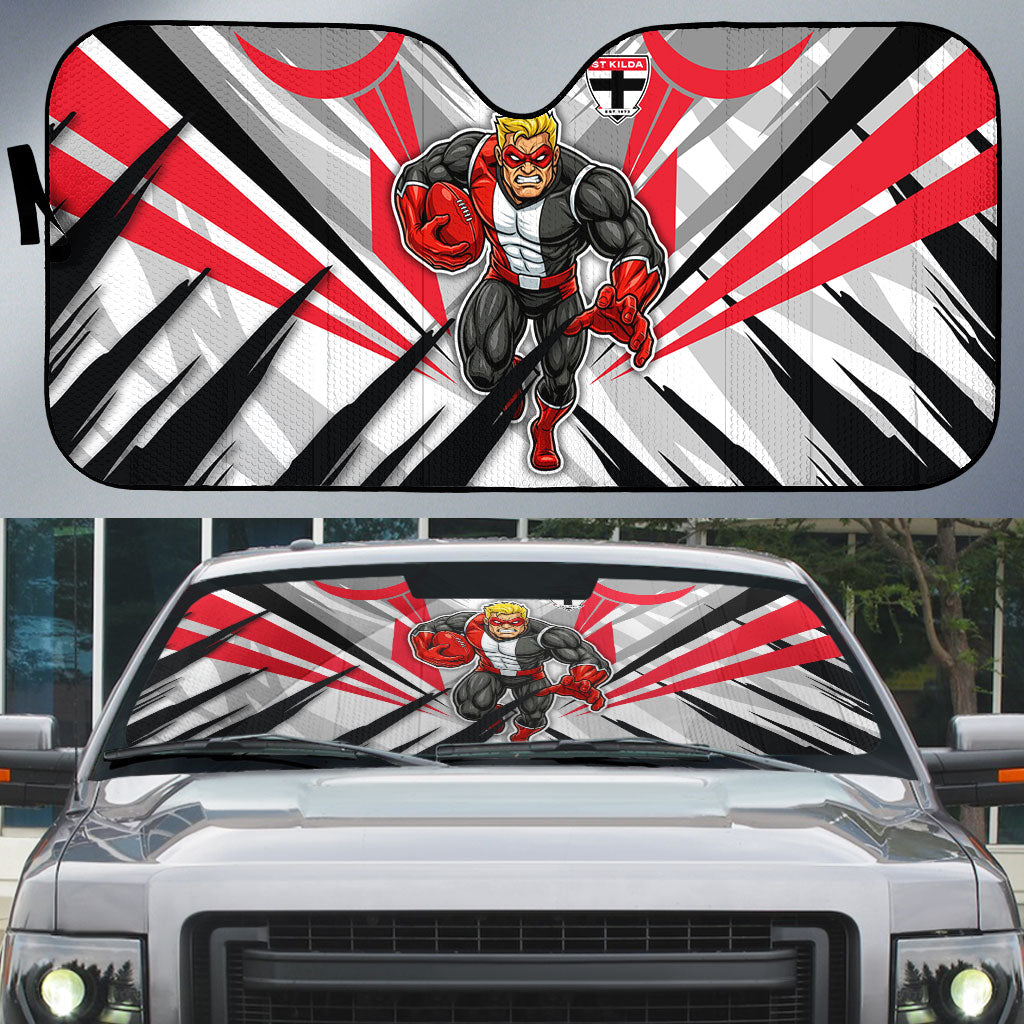 St Kilda Saints Australian Football Auto Sun Shade Superhero Mascot Graphic - Bold Team Colors