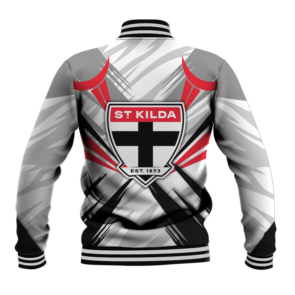 St Kilda Saints Australian Football Baseball Jacket Superhero Mascot Graphic - Bold Team Colors